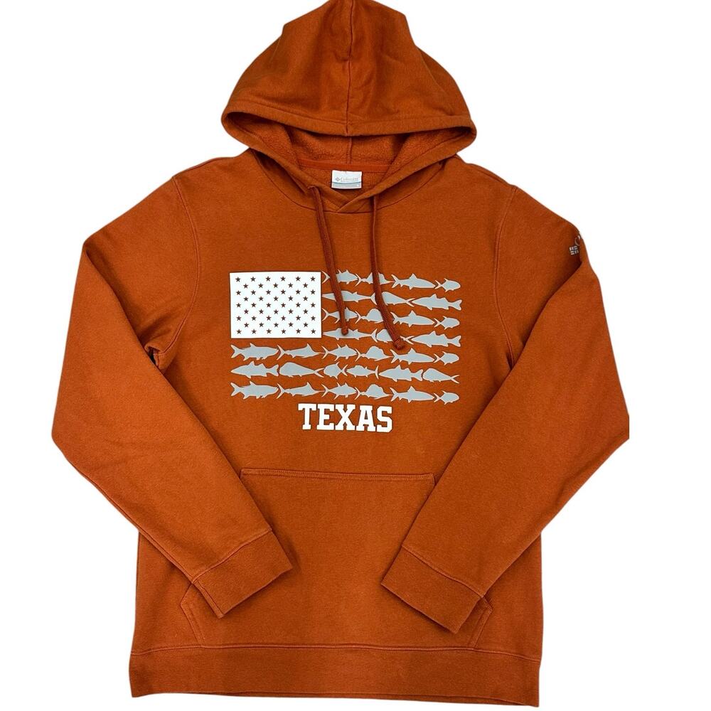 Columbia Mens Texas Fish Flag Hoodie Burnt Orange Small